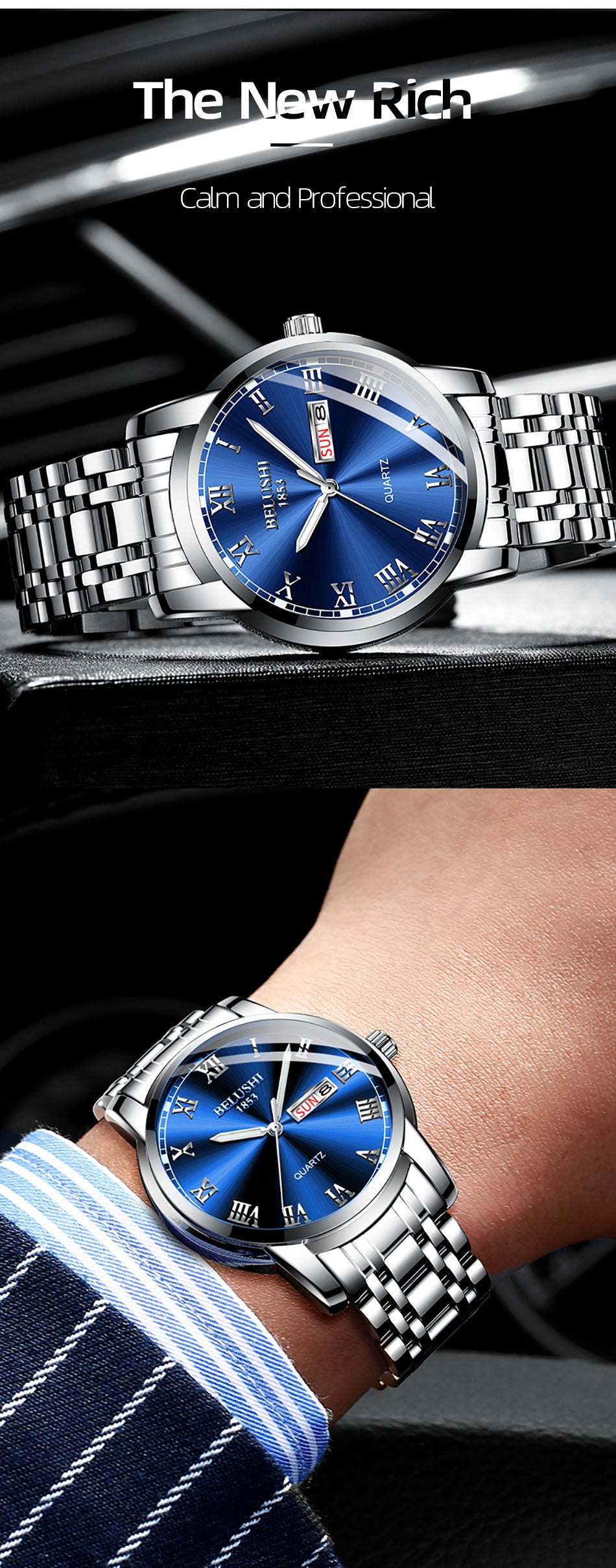 Luxury Business Luminous Waterproof Stainless Steel Quartz Watch