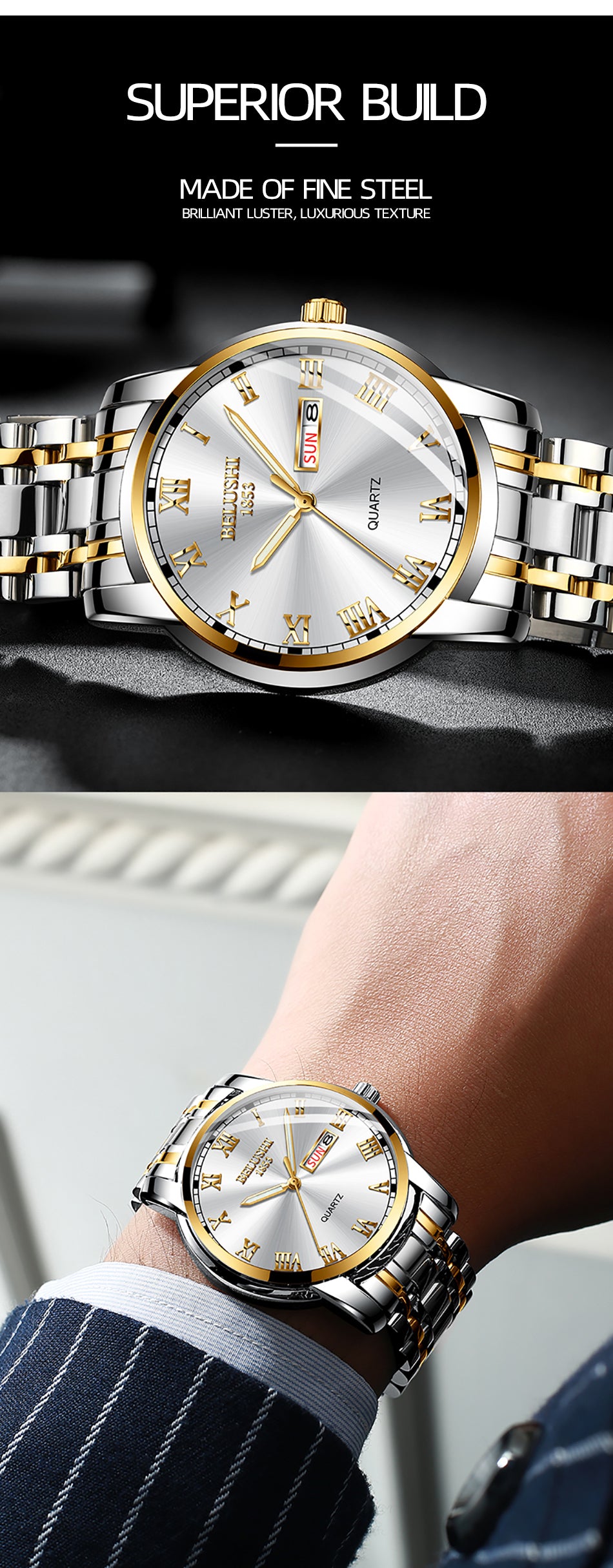 Luxury Business Luminous Waterproof Stainless Steel Quartz Watch