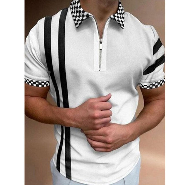 Men Casual Summer Turn-Down Collar Zipper Polo Shirt Polo Shirt