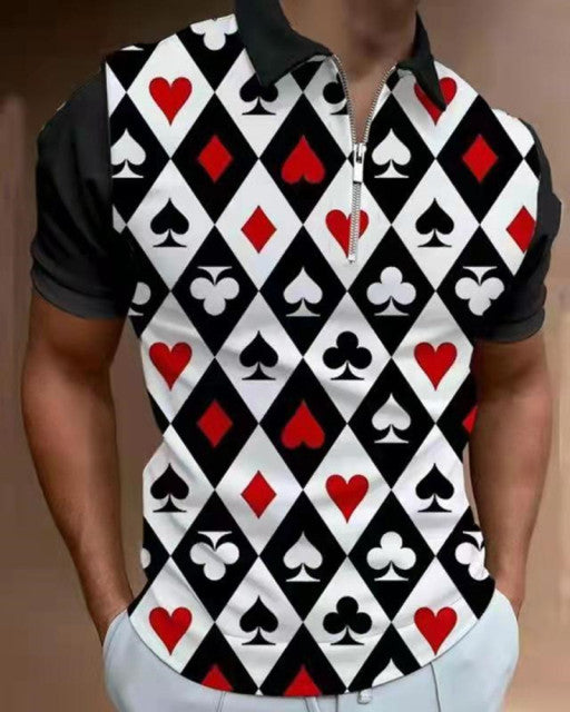 Men Casual Summer Turn-Down Collar Zipper Polo Shirt Polo Shirt