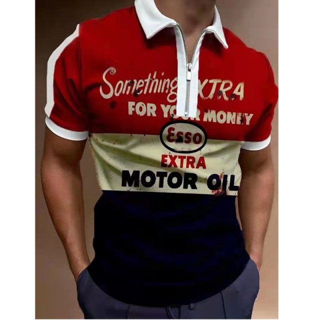 Men Casual Summer Turn-Down Collar Zipper Polo Shirt Polo Shirt