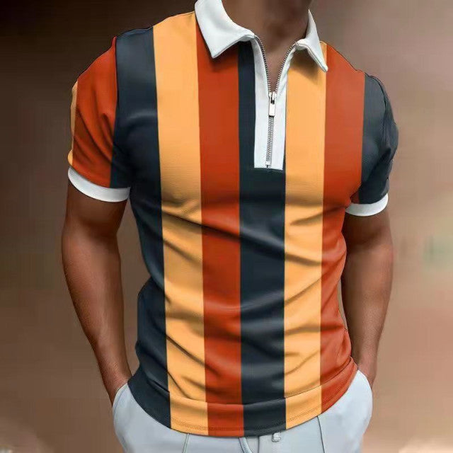 Men Casual Summer Turn-Down Collar Zipper Polo Shirt Polo Shirt