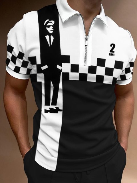 Men Casual Summer Turn-Down Collar Zipper Polo Shirt Polo Shirt