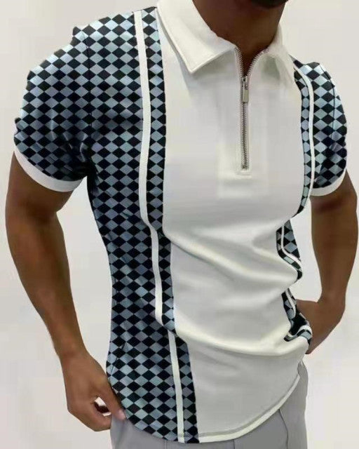 Men Casual Summer Turn-Down Collar Zipper Polo Shirt Polo Shirt