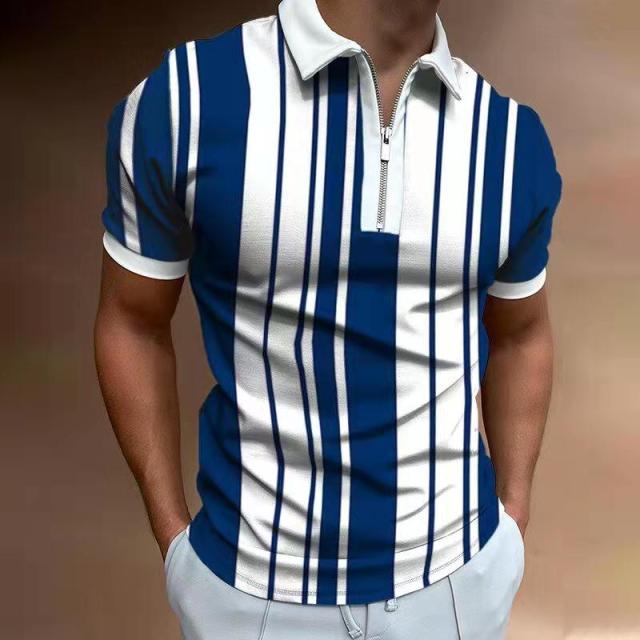Men Casual Summer Turn-Down Collar Zipper Polo Shirt Polo Shirt