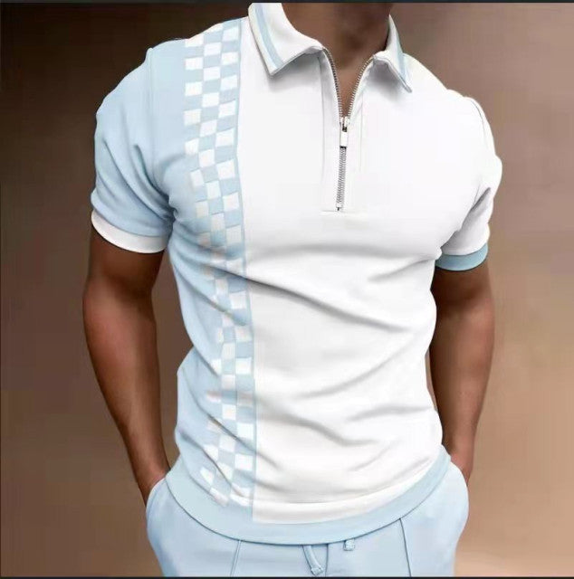 Men Casual Summer Turn-Down Collar Zipper Polo Shirt Polo Shirt