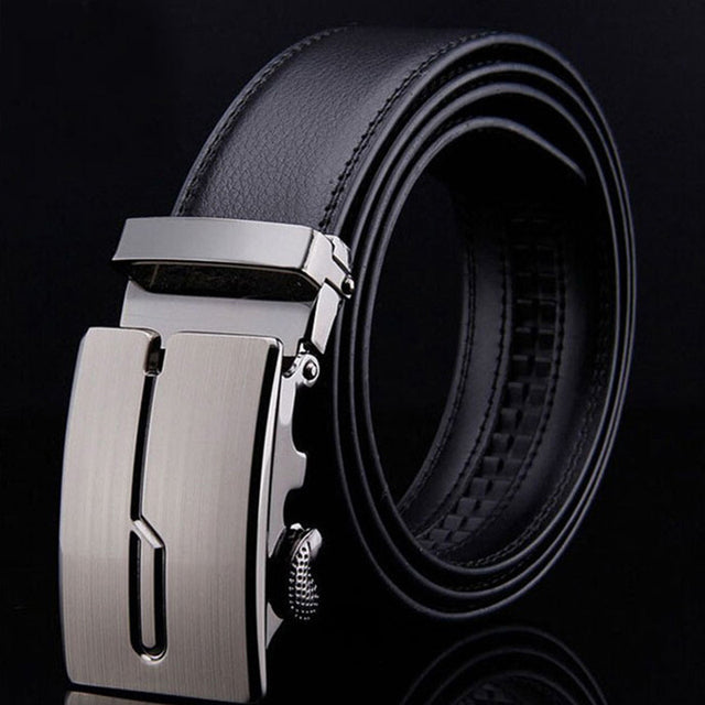 Mens Business Style Belt Black Pu Leather Strap Automatic Buckle