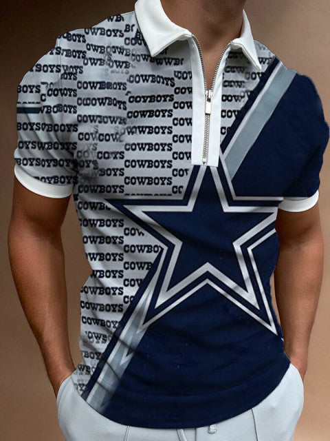 Men Casual Summer Turn-Down Collar Zipper Polo Shirt Polo Shirt