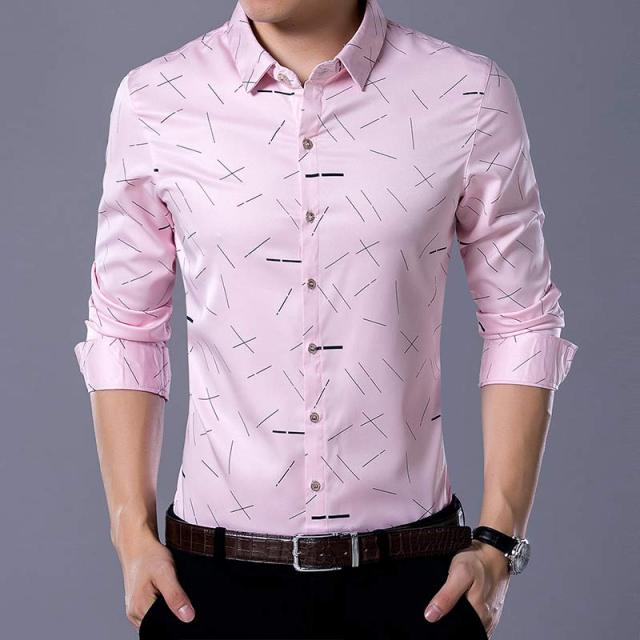 Men Casual Social Long Sleeve Line Designer Shirt