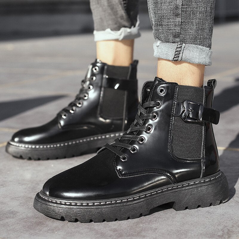 Waterproof Men Boots Leather Shoes British Fashion Canvas