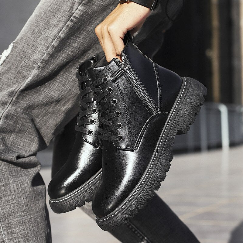 Waterproof Men Boots Leather Shoes British Fashion Canvas