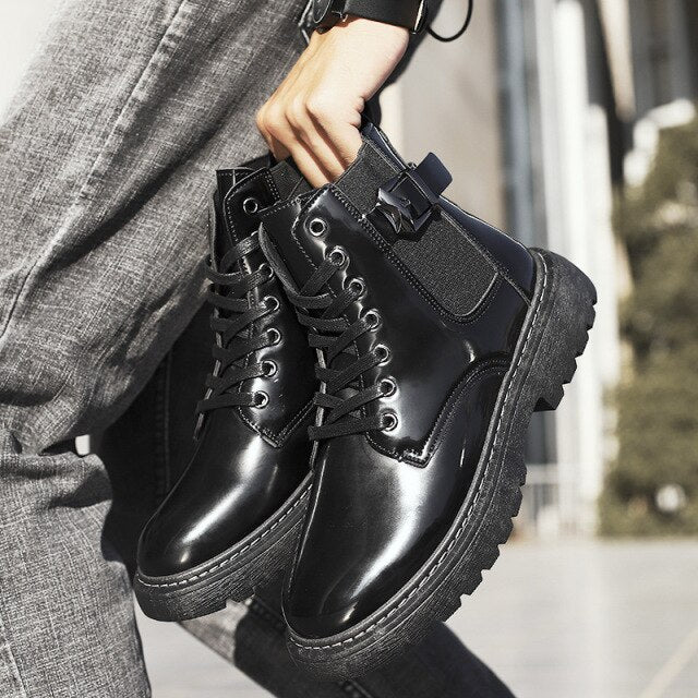 Waterproof Men Boots Leather Shoes British Fashion Canvas