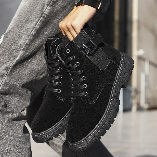 Waterproof Men Boots Leather Shoes British Fashion Canvas