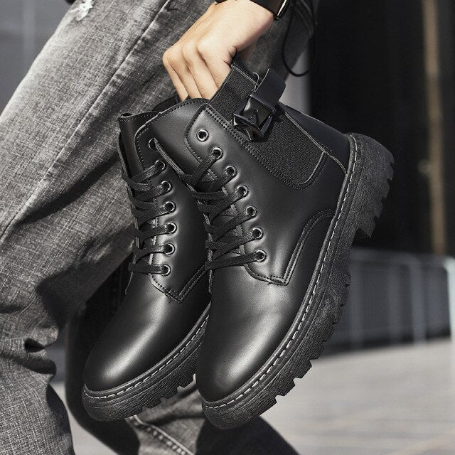 Waterproof Men Boots Leather Shoes British Fashion Canvas