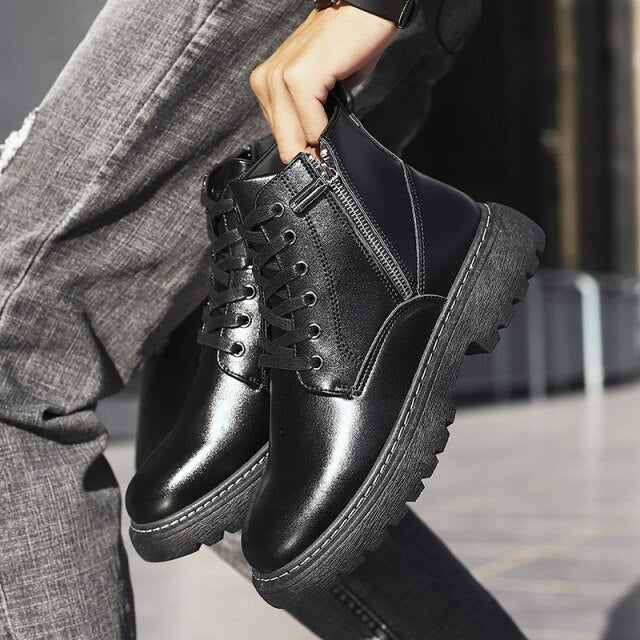 Waterproof Men Boots Leather Shoes British Fashion Canvas