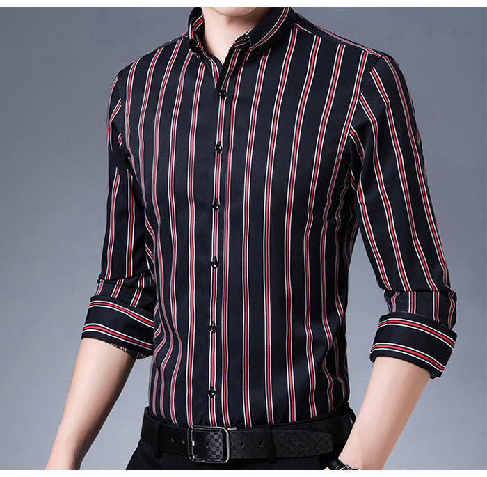 Casual Non-Iron Stretch Long Sleeve Striped Dress Shirt
