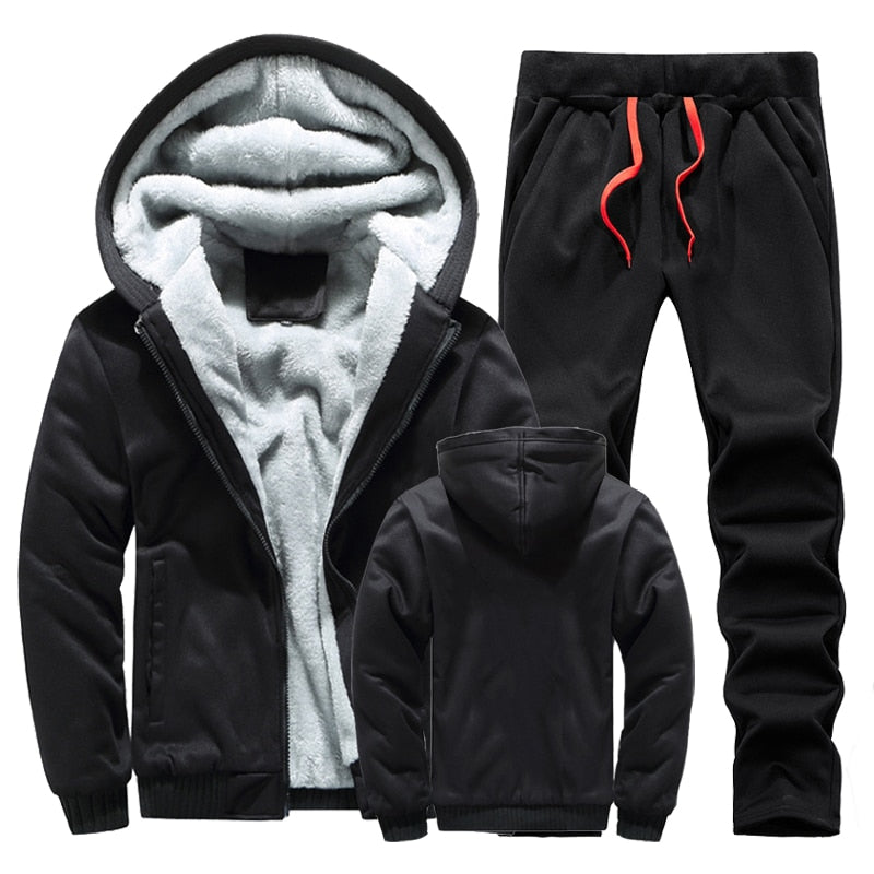 Men Winter Tracksuit Sets Thick Warm Jacket Zipper Hooded Sweatshirt Coat+Pants Brand Sportswear Casual Fleece Outwear Hoody