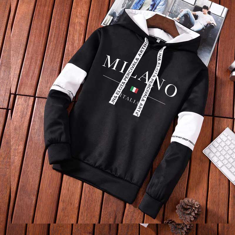 Men's Milano Letters Print Sweatshirt Set Hoodies Sweatpants Tracksuit 2 Pcs Outfits Jogger Suit Male Pullover Luxury Streetwear