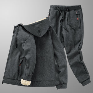 Men's Sets Jacket + pant Warm Fur Winter Sweatshirt Cashmere Tracksuit Men's Sets Fleece Thick Hooded Brand Casual Track Suits