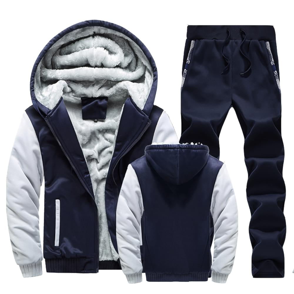 Men Winter Tracksuit Sets Thick Warm Jacket Zipper Hooded Sweatshirt Coat+Pants Brand Sportswear Casual Fleece Outwear Hoody