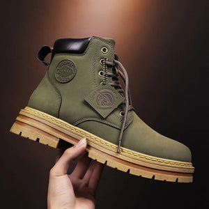 Men's Winter High-Top Leather Boots: Motorcycle & Military Style