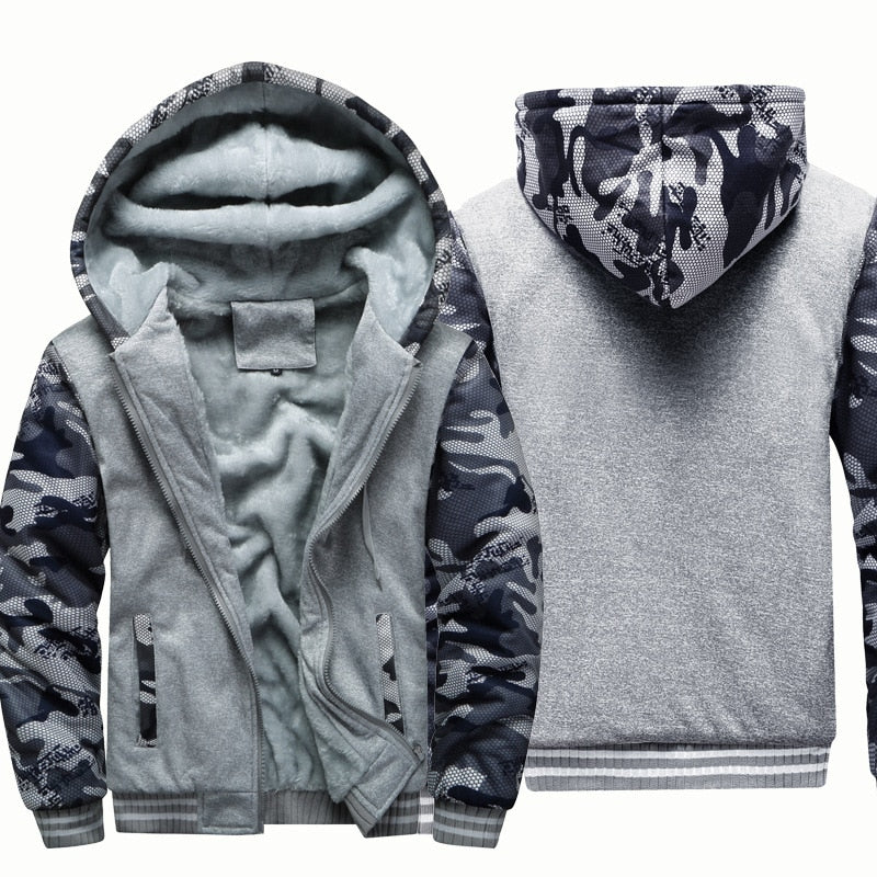 Men's Jacket Winter Camouflage Fleece Thicken Hooded Jackets Male Long Sleeve Coat Casual Zip Up Hoodies Streetwear Men's Coats