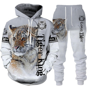 New Animal 3D Tiger Printed Hoodie + Pants Suit Cool Men/Women 2 Pcs Sportwear Tracksuit Set Autumn And Winter Men's Clothing