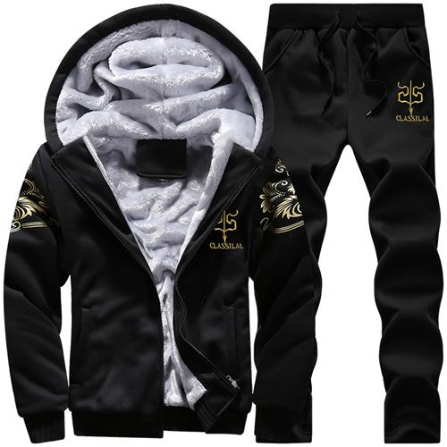 New Winter Thick Men Sports Suit Tracksuit Hooded Sportswear Zipper Cardigan Hooded Woolen trousers Pants Casual Men Set