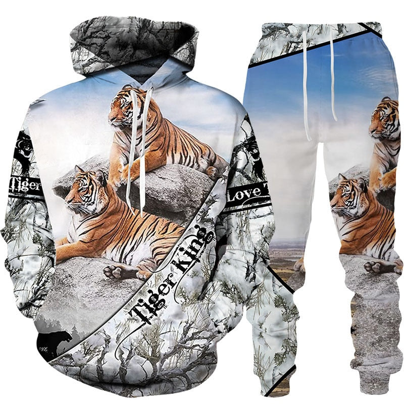 New Animal 3D Tiger Printed Hoodie + Pants Suit Cool Men/Women 2 Pcs Sportwear Tracksuit Set Autumn And Winter Men's Clothing