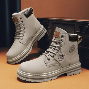 Men's Winter High-Top Leather Boots: Motorcycle & Military Style