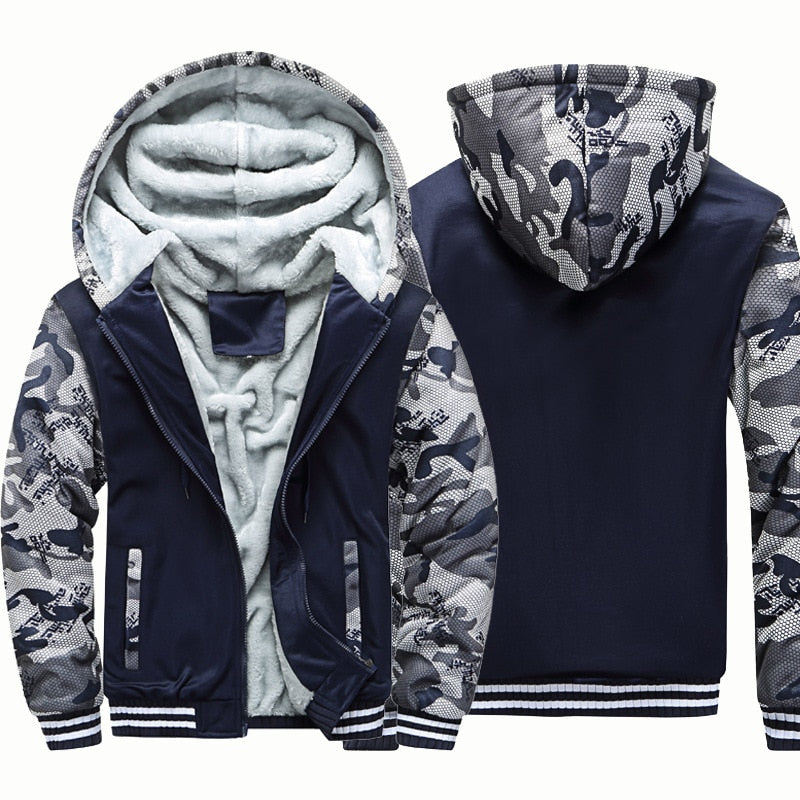 Men's Jacket Winter Camouflage Fleece Thicken Hooded Jackets Male Long Sleeve Coat Casual Zip Up Hoodies Streetwear Men's Coats