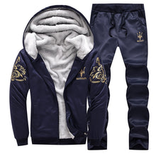 Load image into Gallery viewer, New Winter Thick Men Sports Suit Tracksuit Hooded Sportswear Zipper Cardigan Hooded Woolen trousers Pants Casual Men Set
