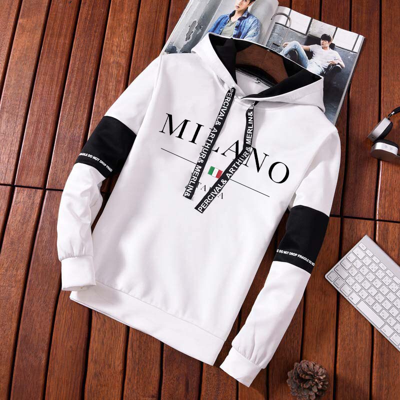 Men's Milano Letters Print Sweatshirt Set Hoodies Sweatpants Tracksuit 2 Pcs Outfits Jogger Suit Male Pullover Luxury Streetwear