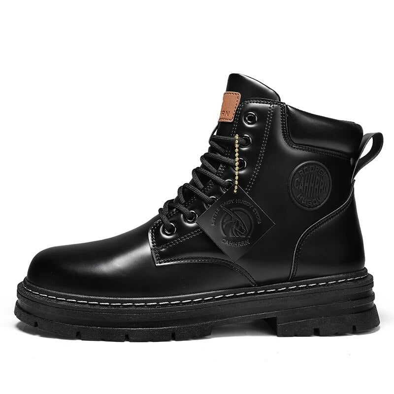 Men's High-Top Leather Motorcycle Boots: Winter Fashion