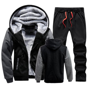 Men Winter Tracksuit Sets Thick Warm Jacket Zipper Hooded Sweatshirt Coat+Pants Brand Sportswear Casual Fleece Outwear Hoody