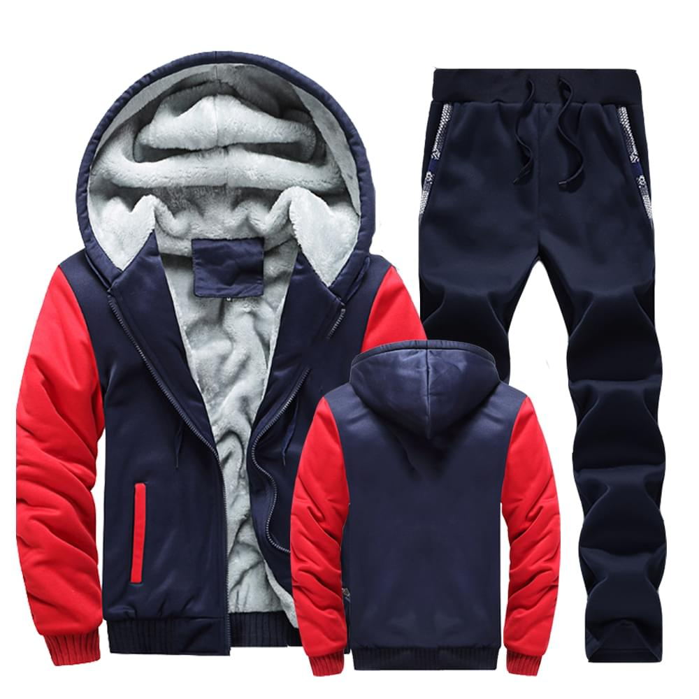 Men Winter Tracksuit Sets Thick Warm Jacket Zipper Hooded Sweatshirt Coat+Pants Brand Sportswear Casual Fleece Outwear Hoody