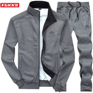 FGKKS Autumn Men Casual Embroidery Sets Men's Jacket + Pants Solid Suit Sportswear Fashion Tracksuit Set Male Brand Clothing