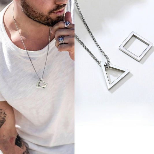 Popular Men Necklace,Interlocking Square Triangle Male