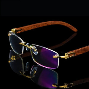 Rimless Wooden Gold Glasses