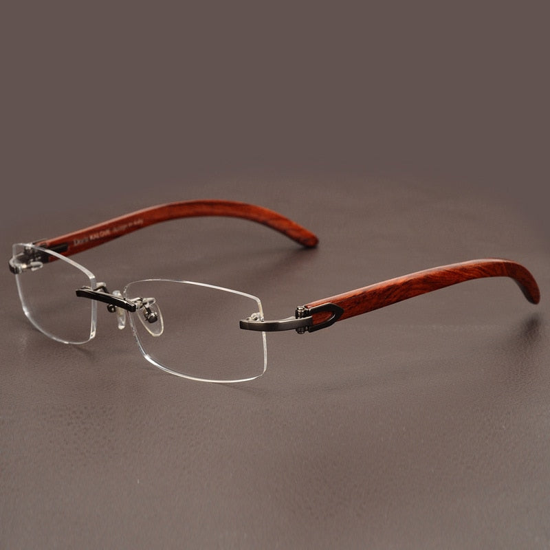 Rimless Wooden Gold Glasses