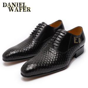 Man Shoes Luxury  Lace Up Pointed Toe Oxford Shoes