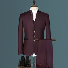 Load image into Gallery viewer, Stand Collar Men Blazer Pants Vest Business  Suit Set
