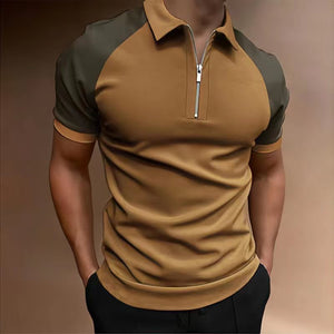 Turn-Down Collar Zipper Polo Shirt