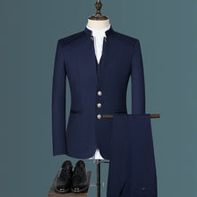 Load image into Gallery viewer, Stand Collar Men Blazer Pants Vest Business  Suit Set
