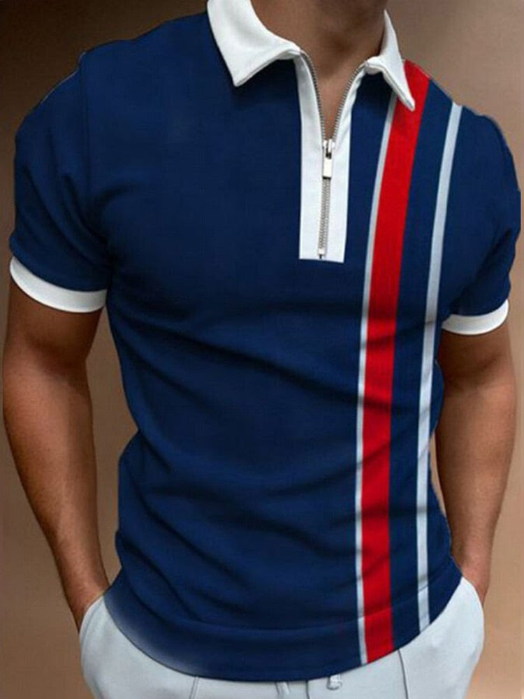 Turn-Down Collar Zipper Polo Shirt