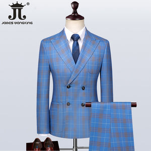 Business Blue Plaid Suit