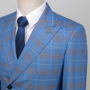 Business Blue Plaid Suit