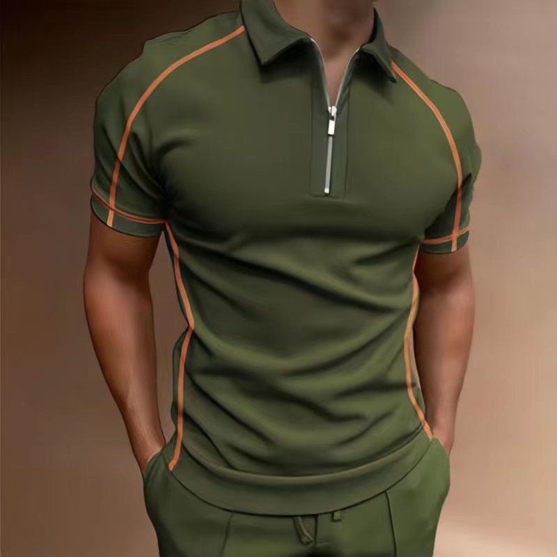 Turn-Down Collar Zipper Polo Shirt