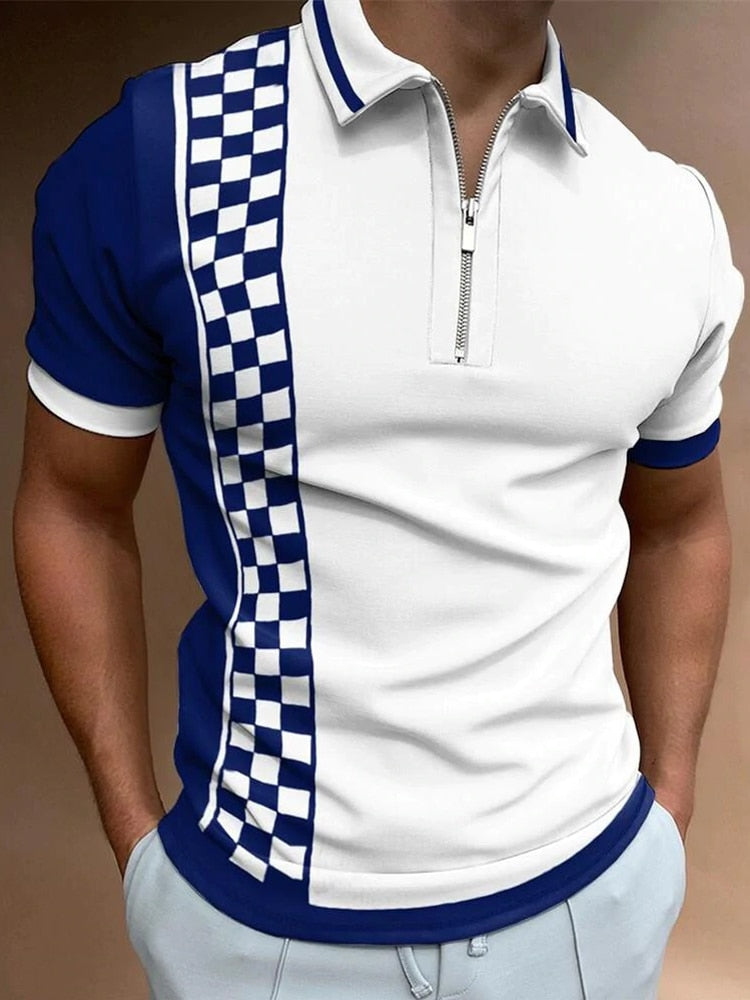 Turn-Down Collar Zipper Polo Shirt