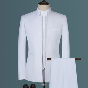 Stand Collar Men Blazer Pants Vest Business  Suit Set